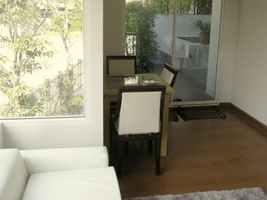 Beautiful corner room: 2 bedroom 1 bathroom, size 72.76 sqm. on the 2nd floor with large private outdoor living area & Jacuzzi Pool. 100 m to Tesco Lotus and BTS.