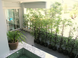 Beautiful corner room: 2 bedroom 1 bathroom, size 72.76 sqm. on the 2nd floor with large private outdoor living area & Jacuzzi Pool. 100 m to Tesco Lotus and BTS.